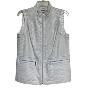 Zenergy by‎ Chicos White Silver Metallic Zebra Print Full Zip Vest Mock Neck 0 S